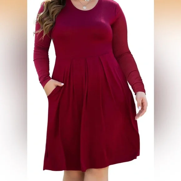 Elegant Burgundy Long Sleeve Dress - Picture 4 of 6